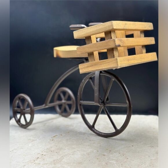 Unique Rustic Brown Metal and Wood Tricycle Napkin Holder - Picture 1 of 7